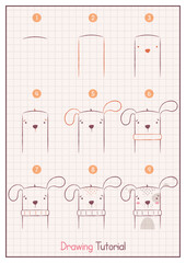 How to Draw a Dog. Step by Step Drawing Tutorial. Draw Guide. Simple Instruction for Kids and Adults