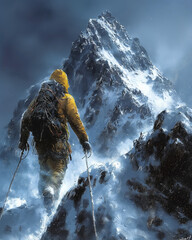 Mountain climber in high mountains (AI generated poster).