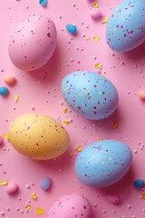 Fototapeta na wymiar easter eggs happy easter pink background Generative AI