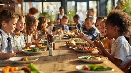 Deurstickers healthy school kids eating © vectorwin