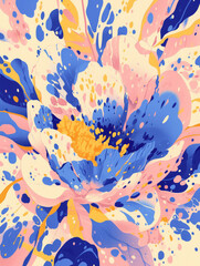 Fototapeta na wymiar Abstract expressive artwork of flower. Colorful paint stains. Floral gouache or acrylic painting. Explosion and splash of colors. Illustration for poster, notebook cover, phone case. Generative AI