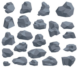 Rock stone set cartoon. Cartoon game art rocks and stones. Stones boulder, gravel rubble and pile of rocks cartoon isolated vector illustration EPS10