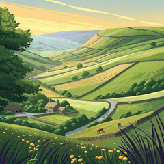 Farms at the Peak District National Park (AI generated poster).