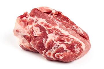 Raw pork neck (collar, Boston butt, shoulder), isolated on white background