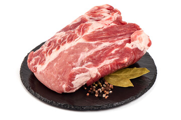 Raw pork neck (collar, Boston butt, shoulder), isolated on white background
