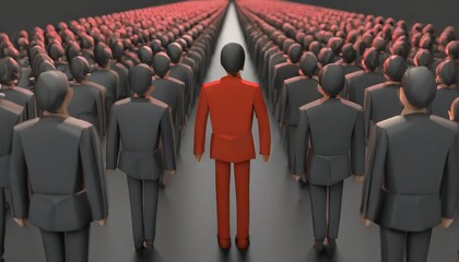 3d humans follow a red leader