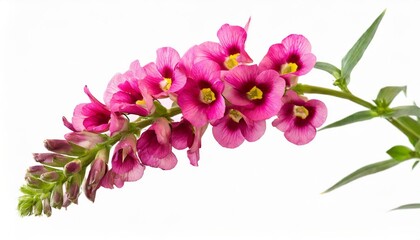 single stem with pink flowers of snapdragon antirrhinum majus isolated