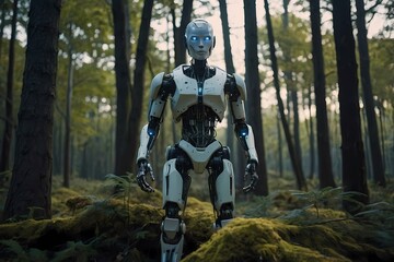 Humanoid robot character with artificial intelligence, symbolizing technological advancement and artificial intelligence in modern life
