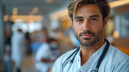 Handsome young doctor with a short beard (AI generated illustration).