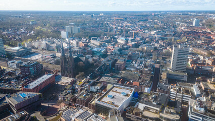 Fototapeta na wymiar Captivating aerial view of the city center of Eindhoven, Netherlands, captured from a drone