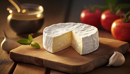 camembert cheese on wooden cutting board