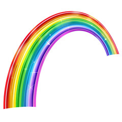 rainbow, wide angle, clouds on solid white background, Beautiful meteorological phenom occurring after rain. Fantasy symbol of good luck.