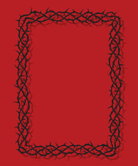 black frame of thorns image isolated on red background