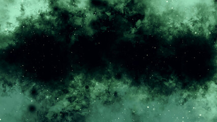 Obraz premium Abstract dark green watercolor texture background. Night sky with clouds and moonlight.