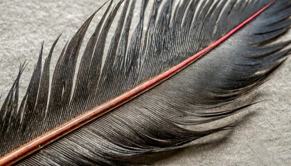 high resolution image of a black feather with red tips isolated on a background