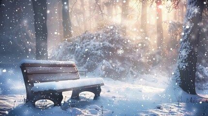 winter snowy bench