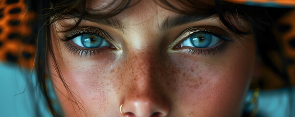 A close-up view of a young girl with freckles on her face. Her features are in focus, showcasing her youthful appearance and unique skin markings.