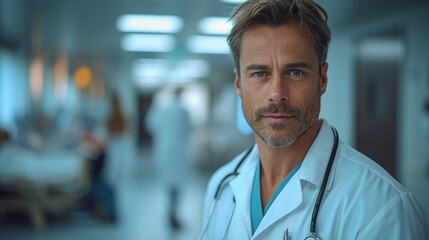 Handsome doctor with a short beard (AI generated illustration).