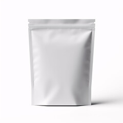 White Blank Foil Food Doy Pack Stand Up Pouch Bag Packaging With Zipper. Illustration Isolated On White Background. Mock Up, Mockup Template Ready For Your Design. 
