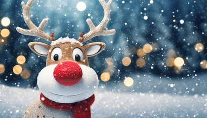 reindeer toy with cold red nose christmas background concept 3d rendering