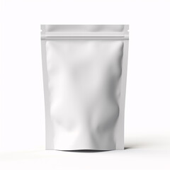 White Blank Foil Food Doy Pack Stand Up Pouch Bag Packaging With Zipper. Illustration Isolated On White Background. Mock Up, Mockup Template Ready For Your Design. 