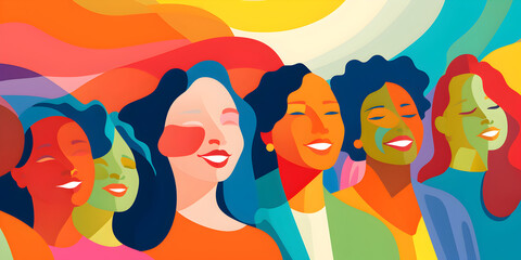 Abstract colorful illustration of group women 