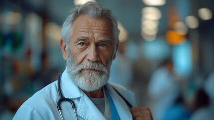 Doctor with a beard in a white overalls (AI generated illustration).