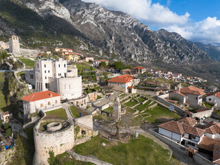 Fototapeta na wymiar Area view of Kruje castle in Albania in afternoon sky