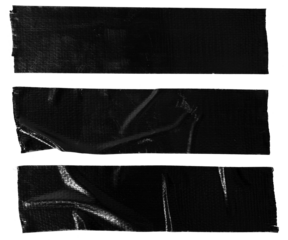 Set of three black duct tape stickers isolated on transparent background. Template mockup