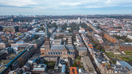 Aerial view of the iconic St. James' Church, also known as The Great Church, in The Hague,...