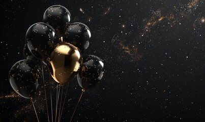 a black and gold balloons float in space Generative AI