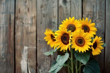 Sunflower Brilliance on Weathered Wood, AI Generative
