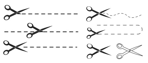 scissors cutting marks set.
textile scissors vectors. - obrazy, fototapety, plakaty