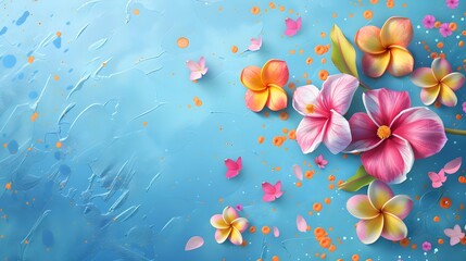 Colorful Flowers on Blue Background - Zbrush Style Digital Art