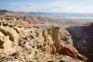 Fototapeta na wymiar Mangystau region landscape, Kokesem area, Kazakhstan. Monument rock view