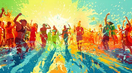 Colorful Splash of People Dancing at a Summer Festival