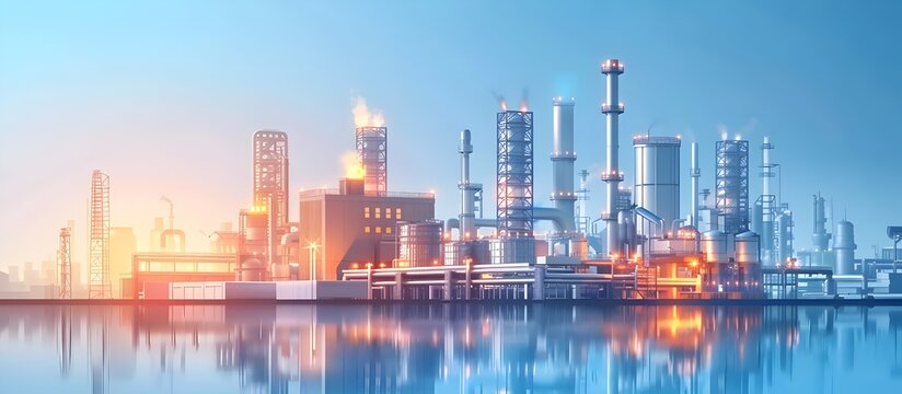 Industrial Landscape with Buildings and Pipes in Animated Style