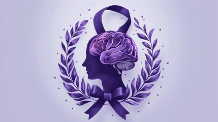 Stylized Female Silhouette with Brain Tissue in Purple and Silver
