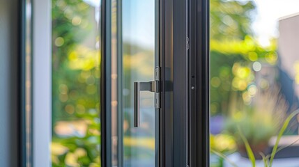 an aluminum window detail, showcasing the metal door frame in an open position