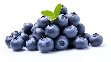fresh blueberry isolated on white background closeup ,Blueberries with green leaves closeup,...