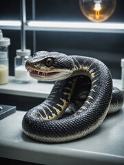 Portrait of a Snake, a beautiful pet on the background of a Veterinary clinic