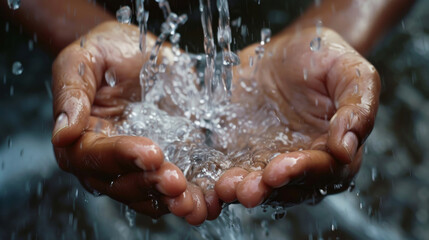 Fototapeta premium Close-up of Water Splashing on Cupped Human Hands