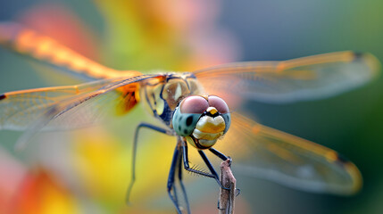 Dragonfly Perched Delicately on a Twig Macro Shot with Bokeh Background