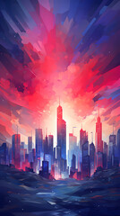 A modern and abstract representation of a city skyline with bold lines and vibrant colors, creating a sleek and urban mobile wallpaper, Illustration, digital art, Generative AI
