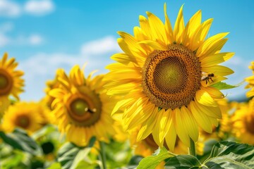 Tranquil Sunflower Vista against Azure Sky, AI Generative
