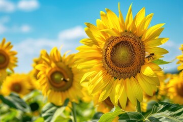 Fototapeta premium Tranquil Sunflower Vista against Azure Sky, AI Generative 