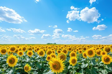 Sunflower Wonderland: Vast Field under Blue Sky, AI Generative

