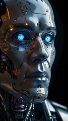 Humanoid robot character with artificial intelligence, symbolizing technological advancement and artificial intelligence in modern life