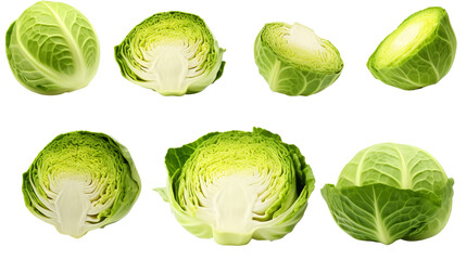 Set Cabbage Isolated on Transparent Background, (PNG).
