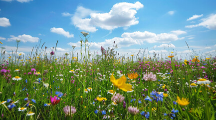 A vibrant field filled with blossoming flowers during the spring season
